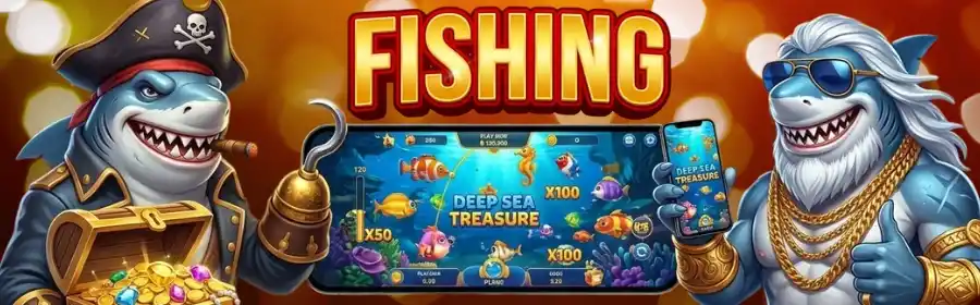 Fishing games with cartoon sharks